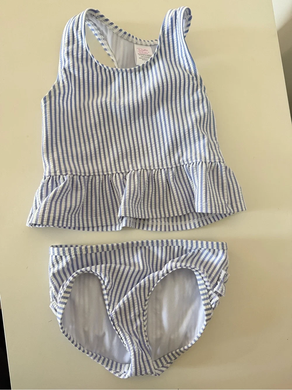 Ruffle Butts Blue & White Striped Peplum Tankini